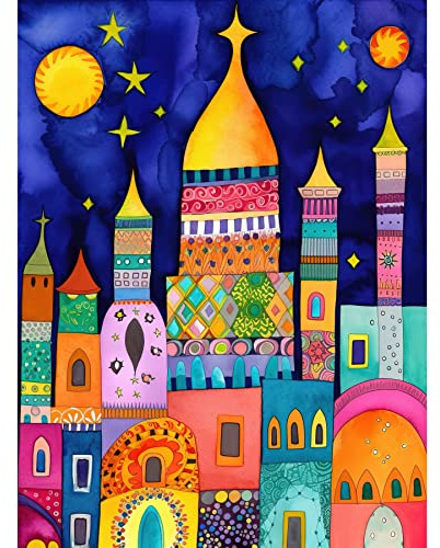 Artery8 Islamic Cityscape Moonlight Mosque Folk Art Unframed Wall Art Print Poster Home Decor Premium