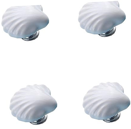 OSALADI 4 Stück Schubladenschrank Schublade Zieht Segeldekor Schranktür Schalenschrank Muschelknöpfe Ocean Schrankknöpfe Muscheltürknauf Vintage Türgriffe Tür Ziehen Strand Keramik Weiß