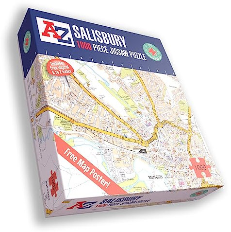 Great Britain A-Z Map of Salisbury 1000 Piece Jigsaw Puzzle – Exclusive Street Map – Includes Guide Print & City Index – Nostalgic Gift Mapping Fun for Adults