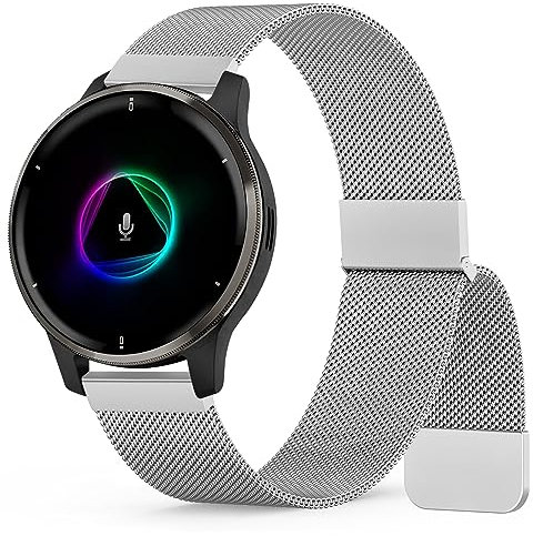 Tobfit für Garmin Venu 2 Plus/Venu Sq 2 Music Armband, 20mm Ersatz Edelstahl Metall für Forerunner 245/645/Vivomove 3/Vivoactive 3 (Silber)