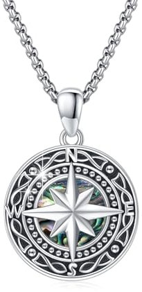 MEDWISE Kompass Halskette 925 Sterling Silber Keltisch Kette Kompass Abalone Muschel Anhänger Kompass Geschenk Schmuck für Mädchen Damen Herren Jungen Männer Abschlussgeschenke