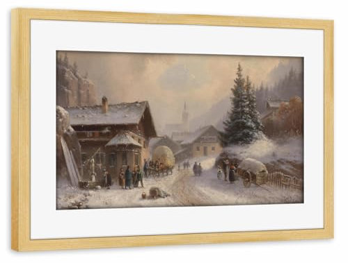 artboxONE Poster mit Rahmen Kiefer 75x50 cm Dorfstraße im Winter von Mango Art - gerahmtes Poster
