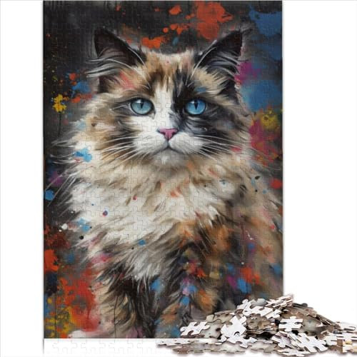 Puzzles for Adults Ragdoll Cat Painting 1000 Piece Puzzle Cardboard Puzzles for Kids Boys Girls IQ Challenge Puzzles Size (26x38cm)