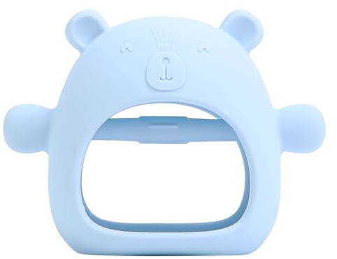 Baby Beißring Handschuh - Bärenförmiges Silikon Beißspielzeug für Säuglinge & Kleinkinder - BPA-frei, weich, Anti-Drop, Easy-Grip Design - Neugeborene Essentials - Blau