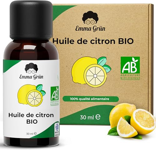 Emma Grün® Bio Zitronenöl Ätherisches Öl [100% Naturrein] - Spritziges Zitronen Öl 30ml - Reines Zitronenöl zum Verzehr - Ätherische Öle Bio - Kaltgepresst aus echten Zitronen - Lemon Oil