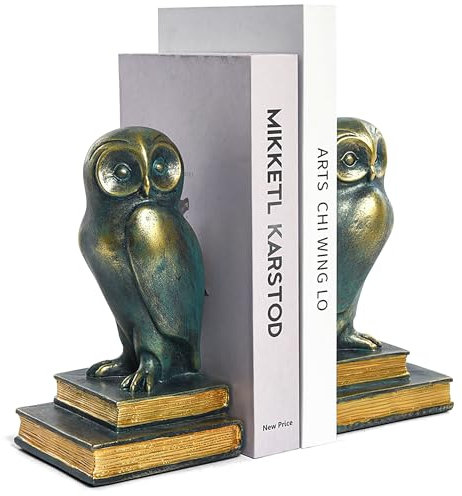 Kakizzy Buchstützen für Regale, dekorative Buchstützen mit Eule, Bronze, Vogelbuchstopper, einzigartige Kinderbuchhalter mit rutschfester Unterseite, luxuriöse Buchstützen für Kinderzimmer, Büro,