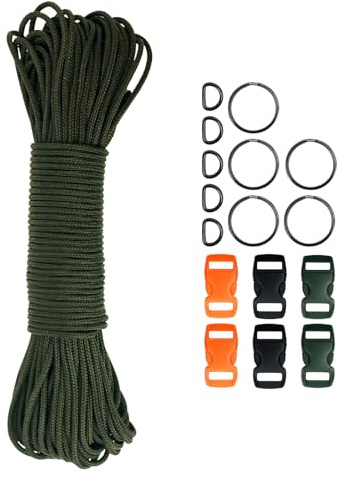 Corda Paracord da 2 mm, 3 fili, 2 mm, in nylon, corda per paracadute, con fibbie in plastica, per campeggio, esterni, artigianato, carico massimo di 90 kg (verde militare, 2 mm x 20 m)