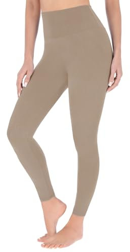 FUTURO FASHION High Waisted Leggings - Buttery Soft, Comfy Everyday Stretchy Non See Through for Women - UK, S-XXL Beige