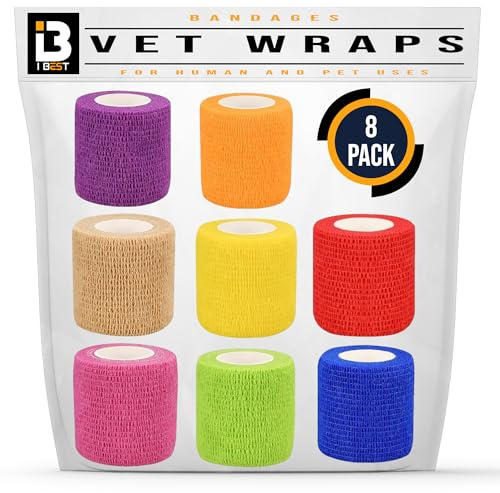 Vet Wrap selbstklebende Bandage, atmungsaktiv, dehnbar, nicht gewebt, Größe 5 cm x 4,5 m, kohäsives Klebeband für Erste Hilfe für Hunde, Pferde, Katzen, Sport (8)