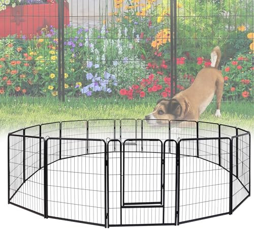 VA-Cerulean Welpenauslauf Hundelaufstall mit 2 Türen 12-teilig 65x80cm Schwarz Metallgitter Innen und draußen Käfig für Kaninchen,Katzen,Welpen