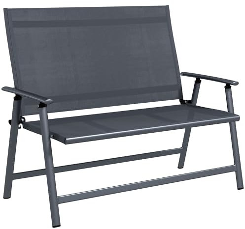 Outsunny Gartenbank Klappbare Sitzbank, 2-Sitzer Bank mit Armlehne, Klappbank bis 240 kg belastbar, für Balkon, Terrasse, Mesh, Grau, 118 x 65 x 96 cm