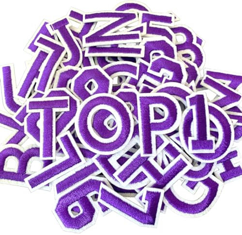 WILDREEDS 72 Pcs Letters and Numbers Patch, Alphabet A-Z Number 0-9 Embroidered Patches with Ironed Adhesive, DIY Iron Patches for Shirts Jackets Hats Jeans Shoes Bags (Purple)
