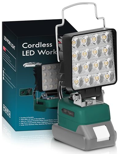 Cordless Work Light Suitable for Makita 18V Battery Emergency Lighting USB&Type-C Charging Port 2 Lighting Modes Camping Light Emergency Lighting [Batteries not Included] (MT16D)