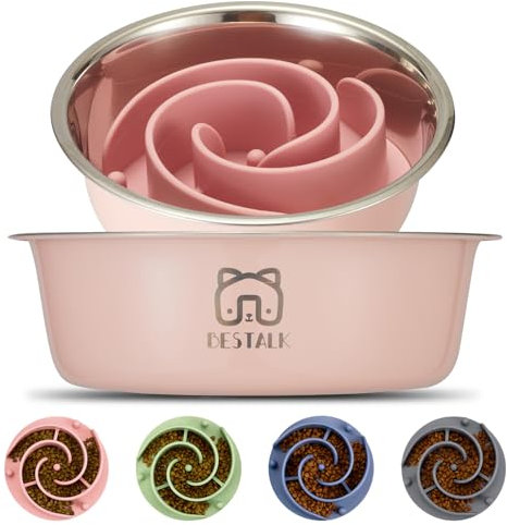 2-in-1 Metal Slow Feeder Dog Bowl, Bestalk Stainless Steel Dog Bowls with Silicone Slow Feeder Insert, Food Grade 304 Water Food Bowl with Anti-Slip Base for Small, Medium, Large Dogs