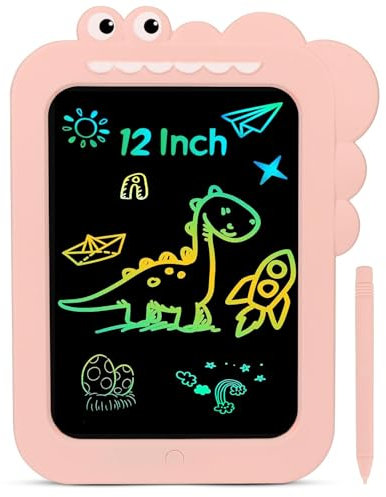 OWill 12 Inch Lcd Drawing Tablet for Kids Toys Doodle Board, Suitable for Kids 3 4 5 6 7 8-12 Years Old Girl Boy Dinosaur Writing Tablet Travel Toys Gifts (Pink Colour)