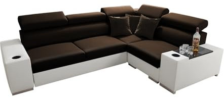 All4All Ecksofa mit Schlaffunktion Plato 282x205 cm - Sofa mit Bettkasten - Schlafsofa L-Form - Eckcouch - für 4 Personen - Wohnzimmer - Seite rechts - Braun - 26