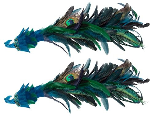 Weihnachtsbaumschmuck, blauer Pfau, langer Schwanz, 2 Stück
