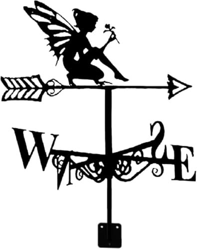 TIECHUINIUB Store Flower Fairy Girouette girouette noire Indicateur de direction du vent pour jardin Outils pour décoration de toit de cour extérieure
