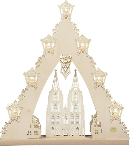 Rudolphs Schatzkiste 3D-Lichterspitze Kölner Dom mit Einer LED-Innenbeleuchtung Natur BxHxT 31,5x41,5x4,5cm NEU Schwibbogen Leuchterbogen Gottes Haus Dom Kapelle Leuchterbogen Lichterbogen
