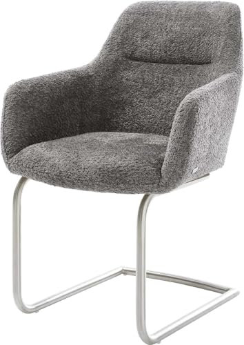 DELIFE Schwingstuhl Pejo-Flex Freischwinger rund Edelstahl Bouclé Grau