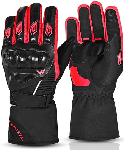 WESTWOOD FOX Winter-Motorradhandschuhe für Männer und Frauen, wasserdichte Motorradhandschuhe, Touchscreen, leichte, warme Schutzhandschuhe für BMX, ATV, UTV, Mountainbiking (Rot Königlich, XL)