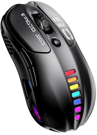 Uiosmuph V98 Gaming Maus Kabellose, 2.4G/USB-C/Bluetooth Maus mit 6 Programmierbare, Wiederaufladbare Gaming-Maus, 12000 DPI, RGB Ergonomische PC Gamer Maus für Laptop PC/Mac, Schwarz