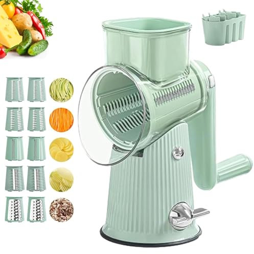 Le D Affaires 5 in 1 Cheese Grater, Le D'Affaires Cheese Grater, 5 in 1 Rotary Cheese Grater Vegetable Slicer, Le D Affaires 5 in 1 Gourmet Cheese Grater, 10 Stainless Blades, with Blade Boxes (A)