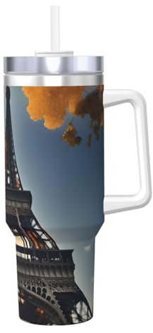 Magnifique tasse à café isotherme en acier inoxydable 304 avec motif Tour Eiffel Paris 1,2 l