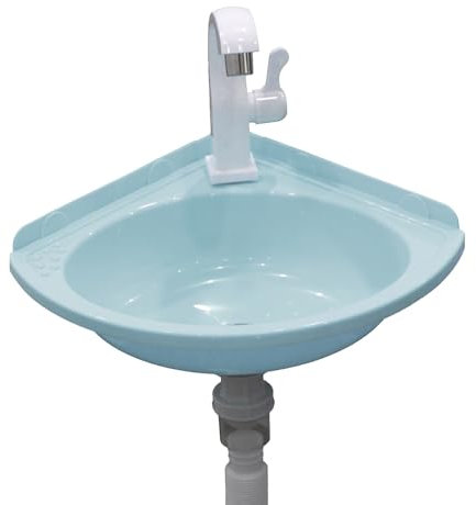 Petit Éviers D'angle Lavabo de Salle de Bain Évier Mural en Plastique Mini Vasque avec Robinet et Kit de Drainage, Lave-Main pour L'intérieur et à L'extérieur, WC Jardin Cave