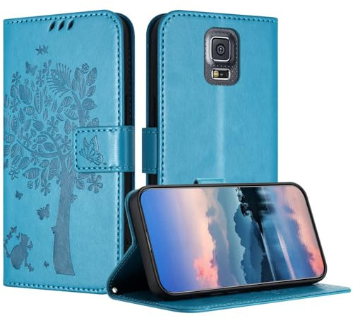 JayModCase Hülle für Samsung Galaxy S5 Mini, Leder Klapphülle Schutzhülle mit [Kartenfach] [Standfunktion] [Magnetverschluss] Handyhülle Kompatibel mit Samsung S5 Mini - Blau
