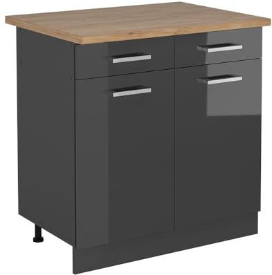 Vicco Mueble bajo de Cocina R-Line, Antracita Alto Brillo, 80 cm, ET Roble