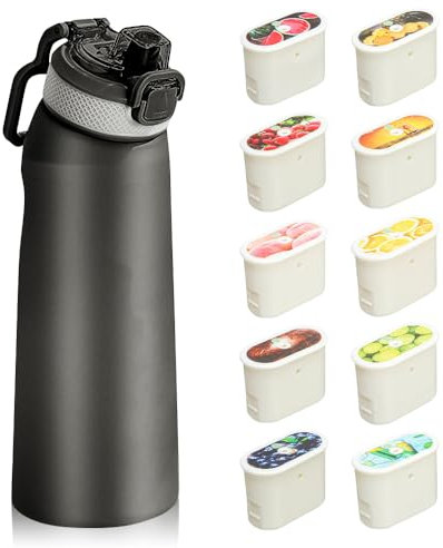 Air Water Bottle with 10 Flavour Pods, 700ml Reusable Sports Water Bottles with 0 Calorie 0 Sugar Fruit Flavour Taste Pods Leak Proof BPA Free Drinking Bottles Water Cup with Straw for Gym School