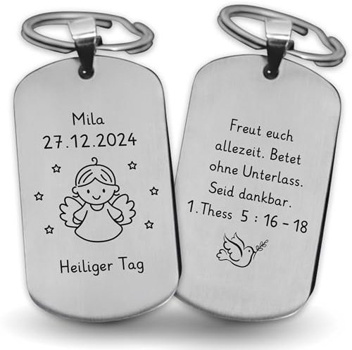 LAUBLUST Personalisierter Schlüsselanhänger mit Widmung als Personalisiertes Gastgeschenk inkl Geschenkbox für Taufe, Babyparty | Engel - Personalisierte Geschenke für Gäste & Freunde als Taufgeschenk