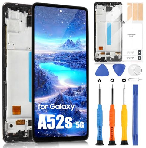 OLED Display für Samsung Galaxy A52s 5G LCD Display für Samsung A52s 5G SM-A528B, SM-A528B/DS Touchscreen Digitizer Assembly + Reparatur-Set (Schwarz mit Rahmen)