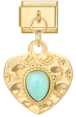 Hoomall Gold Italian Bracelet Charm Damen Modular Italian Style Charms Anhänger 9mm Edelstahl Italienische Armband Charm DIY Nomination Glieder Zubehör Diament Schumck Accessoires(Hellblau Stein Herz)