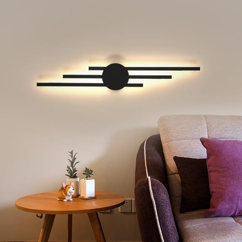 DELIPOP Wandleuchte LED Innen Moderne, 24W 2700LM Wandlampe LED Schwarz, Kreative Lange Wandleuchte für Flur Treppenhaus Wohnzimmer Schlafzimmer, Warmweiß 3000K, 58cm