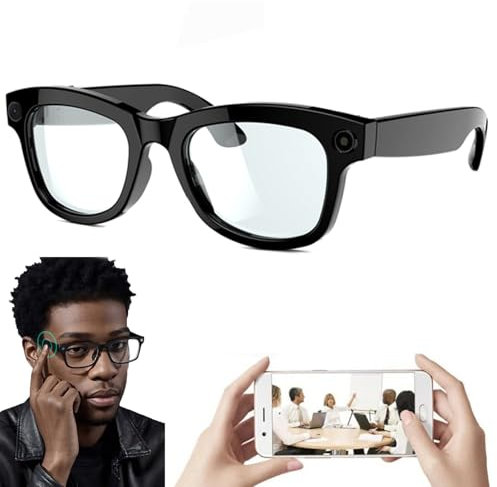 Occhiali intelligenti AI, ChatGPT integrata,fotocamera da 5 MP, traduzione,controllo vocale,WiFi 4.0, Bluetooth 5.3, riprese in HD, compatibilità con le app, ascolta musica e chiama senza sforzo!,B