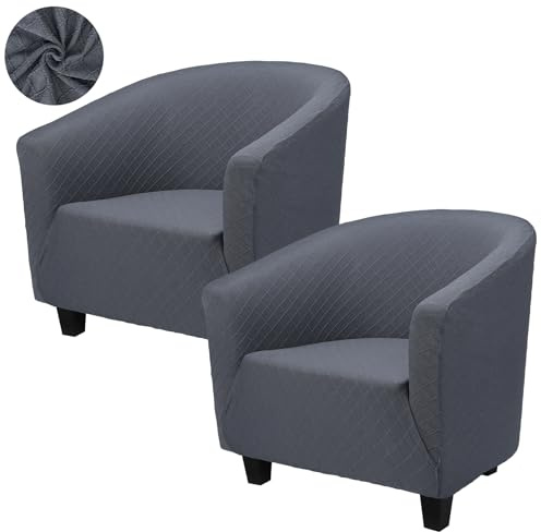 Segus Funda Butaca 1 Plaza, 2 Piezas Funda Sillón para Silla de Club, Cubre de Sillón Club, Antideslizantes y Lavable, para Bar, Comedor, Cafetería (Gris Oscuro, Tejido de Punto)
