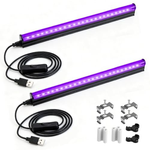 2Pcs 5W UV Schwarzlicht Röhre 24 LEDs 5V USB Schwarzlicht Lamp 385-400 nm Tragbar 270° Abstrahlwinkel für Weihnachten, Halloween, Disco, Körpermalerei, fluoreszierend, Blacklight Party Dekorationen