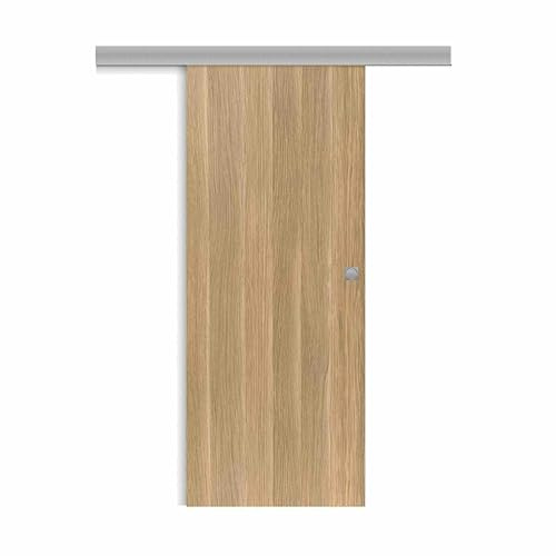 Porte coulissante applique Matild 93 cm avec cuvette carrée chromée, finition chêne brut structuré