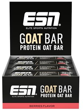 ESN GOAT Bar, Berries, 12 x 55 g, Protein Oat Bar | Powersnack mit hohem Ballaststoffgehalt, 14g Protein & 11g Oats gesüßt mit Datteln und Honig