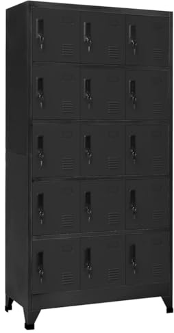 Schließfachschrank Anthrazit 90x40x180 cm, robuster Stahl Spind mit 15 abschließbaren Fächern, ideal als Aktenschrank für Büro, Schule, Umkleide, sichere Aufbewahrung