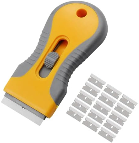 Glass Ceramic Window Oven & Hob Household Cleaner Tool | Includes 15 Replaceable Spares | Non-Scratch Adhesive Paint Sticker Labels and Dirt Remover | with Ergonomic Handle
