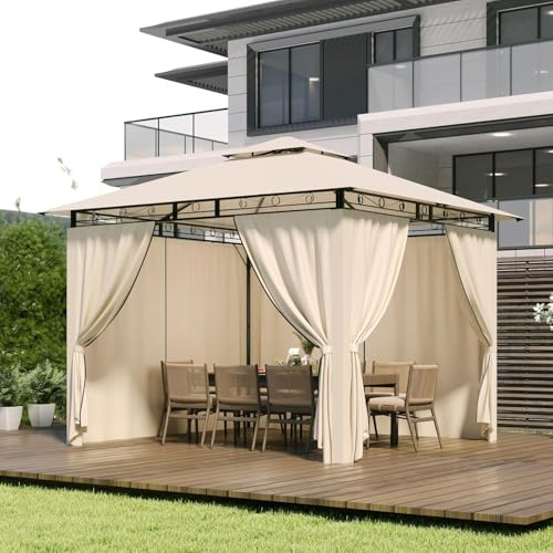 TRIUMPHKEY Pavillon 3x3 Wasserdicht Stabil Winterfest, Garten Pavillion mit seitenwänden, UV-Schutz 50+, Plane Gartenlaube, Metallrahmen Pavillon, Patio Gazebo, Beige