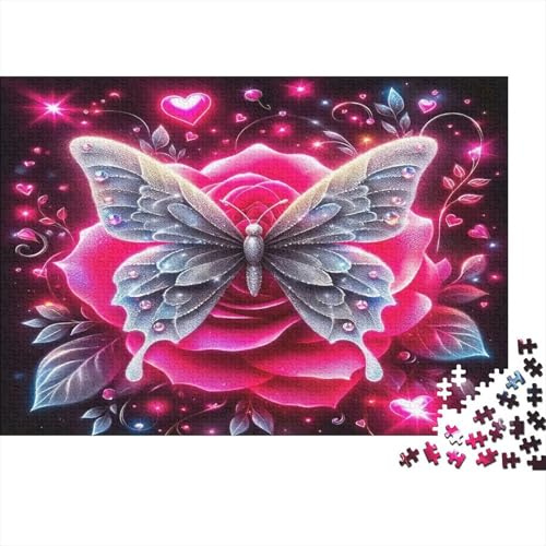 Farfalla Sognante Rosa paper Puzzle 1000 Pezzi per Adulti, Carta Rompicapo, Puzzle Educativo Rosa Farfalla per Decorazione Casa 38x26cm/1000pcs
