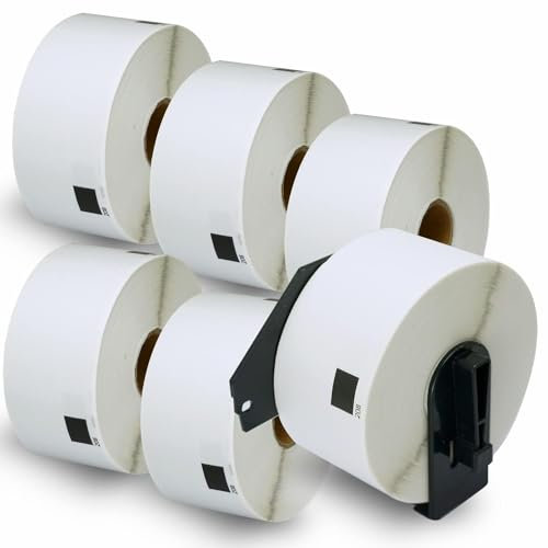 BETCKEY - 6 Rollen DK-11208 Große Adressetiketten Kompatibel mit Brother, 38mm x 90mm, Schwarz auf Weiß, 2400 Etiketten für Brother QL Etikettendrucker