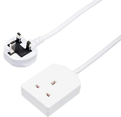Invero® 1 Way Gang Single Socket Power Mains Extension Lead 1M Metre Cable British Approved 13A Amps - White