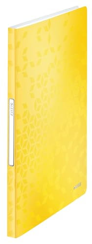Leitz Reliure Protège-Documents A4, 40 Pochettes, Capacité 80 Feuilles, Pochettes Transparentes, Jaune, WOW, 46320016