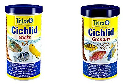 Tetra Cichlid Sticks & Granules, Hauptfutter für Cichliden & große Zierfische, fördert Gesundheit, Farbenpracht & Wachstum, 545 Gramm