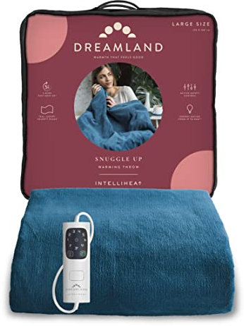 Dreamland Snuggle Up Electric Throw - Teal Blue, 5 Minute Fast Heat Up, Luxury Velvet Plush, 1 Control, 6 Temperature Settings with Timer, Machine Washable and Tumble Dry Safe, 160x120cm